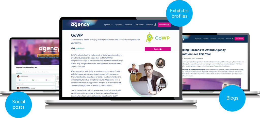 Exhibitor profiles, social posts, e-shots and more.